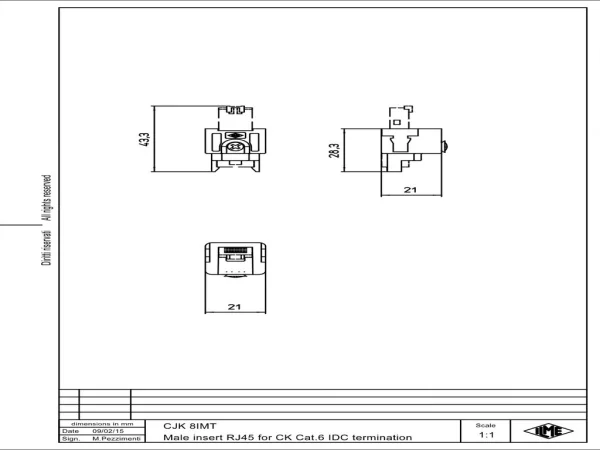 adaptor, size 21.21, for RJ45 male insert CX 8 J6IM
