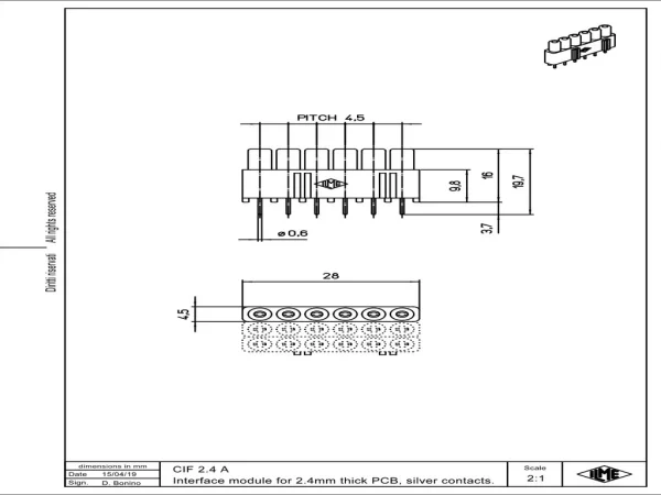interface module, silver, 6p, plug, 6A, 250V, for PCB-size up to 2,4mm