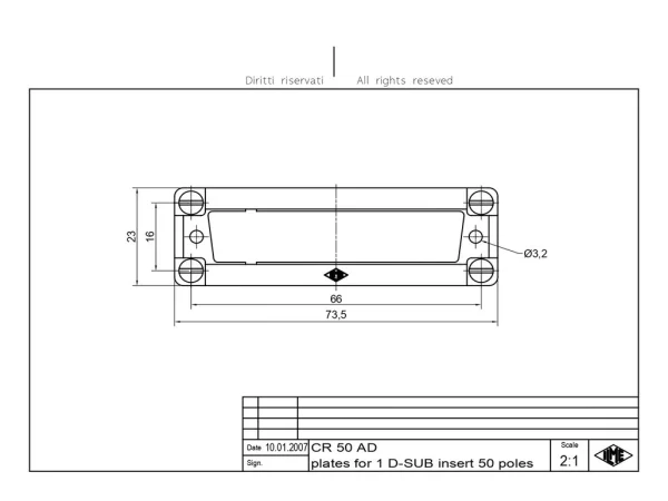 adapter plate, size 66.16, for D-SUB 50p+GND