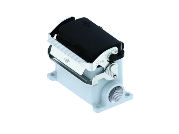 surface mount. hous., high, size 57.27, V-TYPE alu, 1 lever stainl. steel, 1xM40 side, spring cover