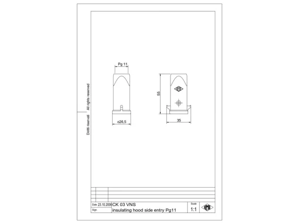 hood, size 21.21, CK plastic, 2 pegs, 1xPG11 top, schwarz