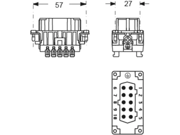 female insert, size 57.27, 10p+PE, SQUICH, 16A, 500V