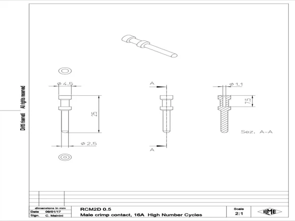 male contact, 0,5mm², gold HNM, crimp, 16A, series CC