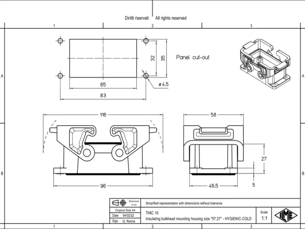 bulkhead mounting housing, size 57.27, T-TYPE /C plastic, 2 levers