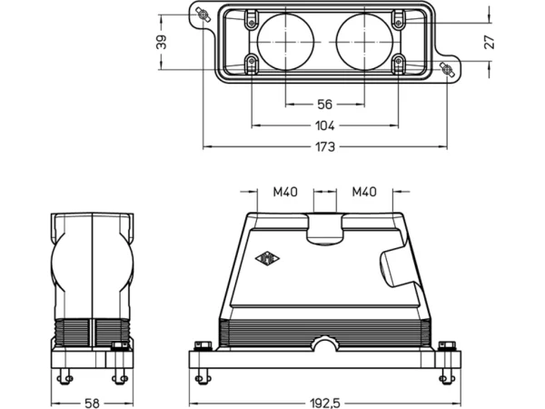 hood, size 104.27, IP68 alu, bayonet locking, 2xM40 top
