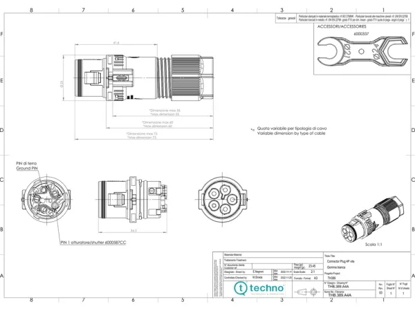 Mini Plug connector 4P screw D7-13.0