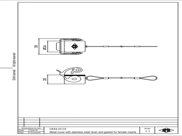 protection cover, size 21.21, zinc, 1 lever stainless steel, for female inserts, loop
