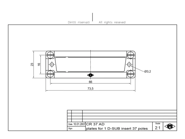 adapter plate, size 66.16, for D-SUB 37p+GND