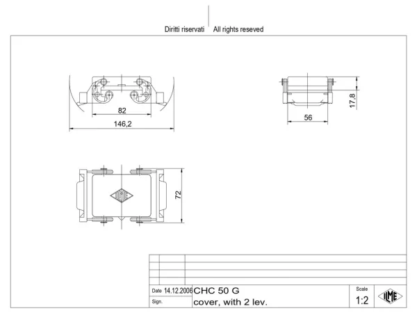 protection cover, size 66.40, alu, 2 levers, gasket, loop