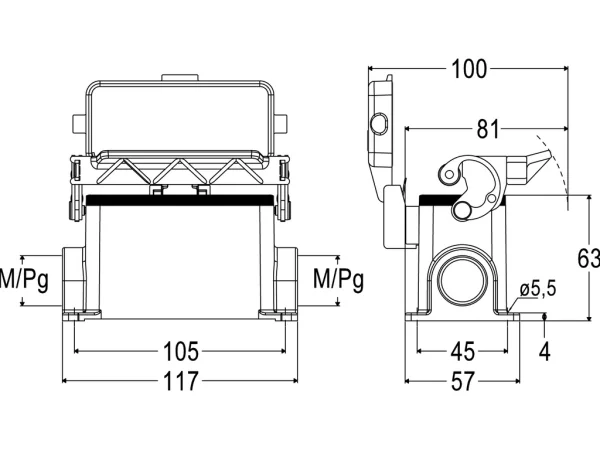 surface mounting housing, size 77.27, C-TYPE alu, 1 lever, 2xM25 side, cover metal