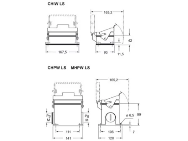 surface mounting housing, size 104.62, W-TYPE alu, 1 lever, 1xM40 side, cover metal