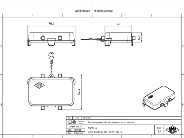 protection cover, size 57.27, 180°C alu, 4 pegs, eyelet