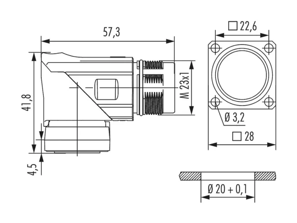 Right Angle Panel Connector, Male Thread