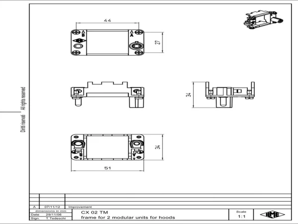 frame, size 44.27, MIXO steel zinc plated, for 2 MU, with PE-connection