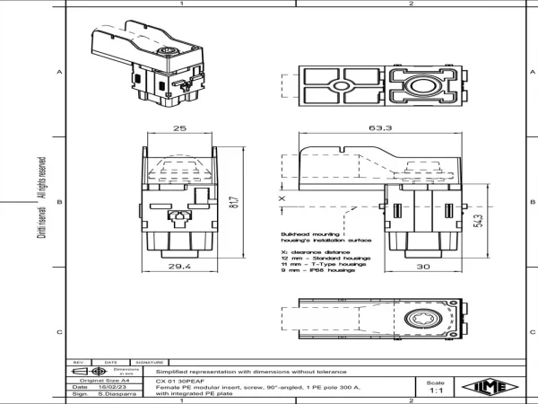 female insert, MIXO, 2MU, 1PE, screw, 300A