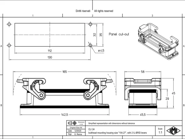 bulkhead mounting housing, size 104.27, IL-BRID stainless steel, 2 levers