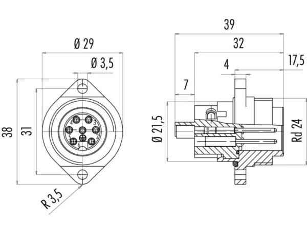 Male panel mount connector