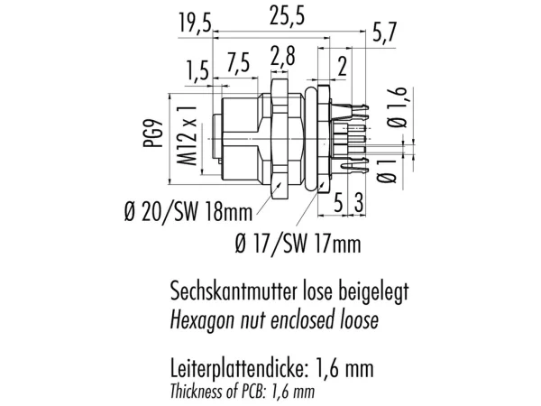 Female panel mount connector