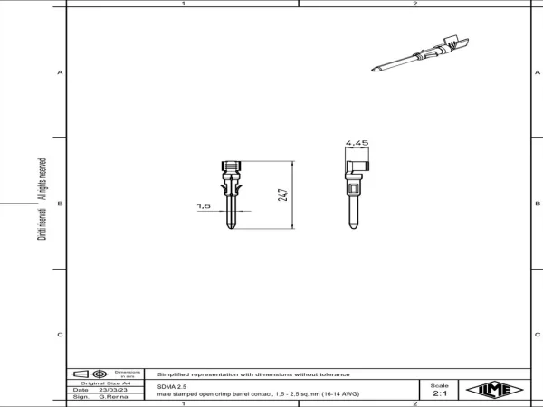 male contact, 1,50-2,50mm², silver, stamped crimp, 10A, series SD
