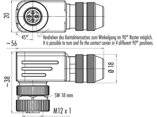 Female angled connector