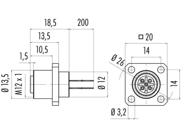 Female panel mount connector