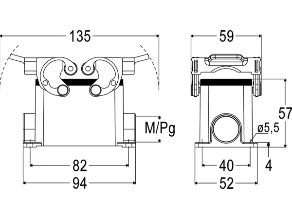 surface mounting housing, size 57.27, C-TYPE alu, 2 levers, 1xM20 side