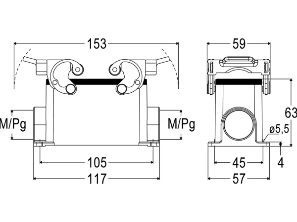 surface mounting housing, size 77.27, C-TYPE alu, 2 levers, 2xM25 side