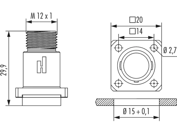 Panel Connector male thread, front mounting