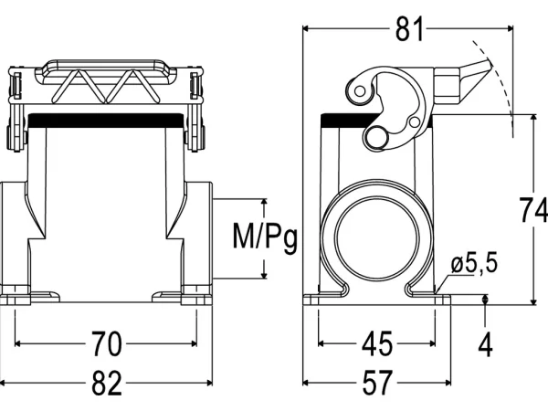 surface mounting housing, high, size 44.27, C-TYPE alu, 1 lever, 1xM40 side