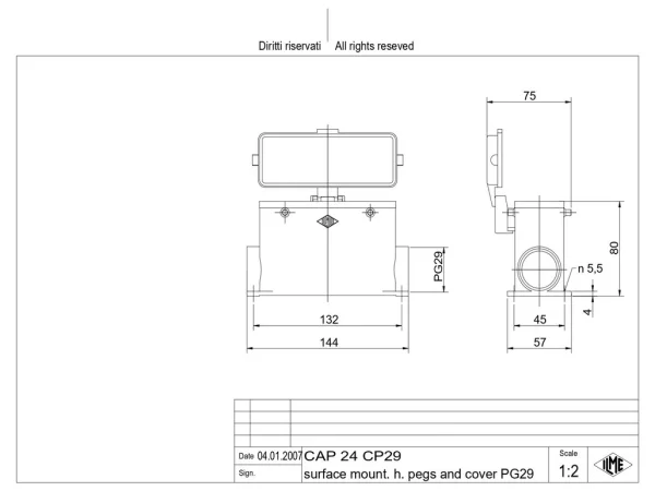 surface mounting housing, high, size 104.27, C-TYPE alu, 4 pegs, 1xPG29 side, cov.