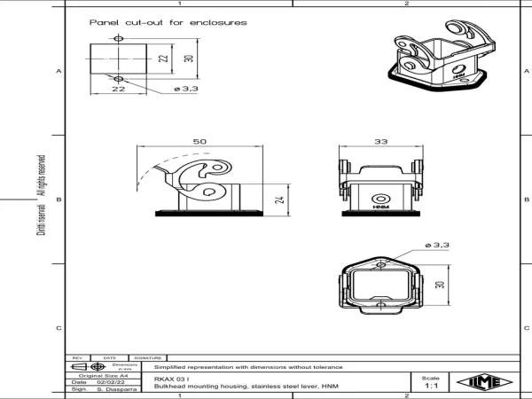 bulkhead mounting housing, size 21.21, HNM alu, 1 lever stainless steel