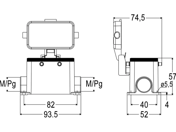 surface mounting housing, size 57.27, C-TYPE alu, 4 pegs, 2xM20 side, cover metal