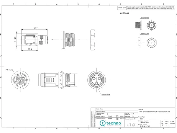 Mircro socket connector panel-mounted screw M16