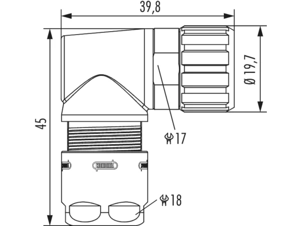 Right Angle Connector, Female Thread