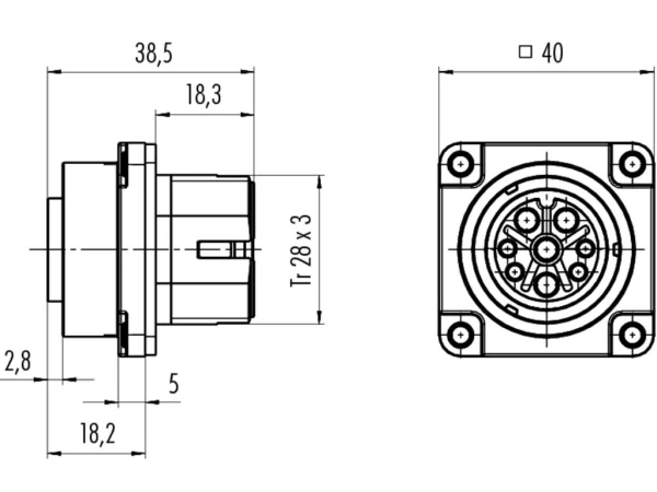 Female panel mount connector