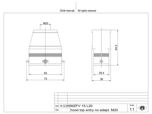hood, high, size 49.16, IL-BRID alu, 2 pegs, 1xM20 top, no adaptor