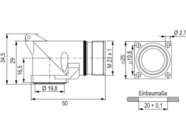Right Angle Panel Connector, Male Thread