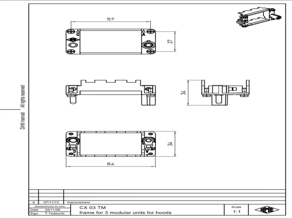 frame, size 57.27, MIXO steel zinc plated, for 3 MU, with PE-connection