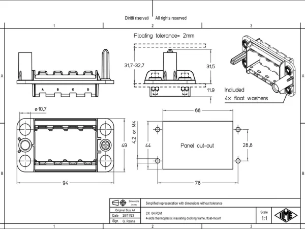 docking frame, float-mount, 4 modules
