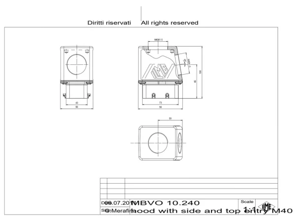 hood, size 57.27, BIG alu, 4 pegs, 2xM40 top, 2xM40 side, extended terminal compartment