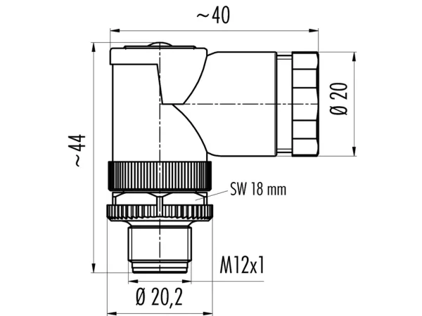 Male angled duo connector