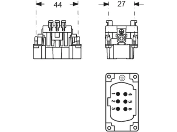 male insert, size 44.27, 6p+PE, SQUICH, 16A, 500V