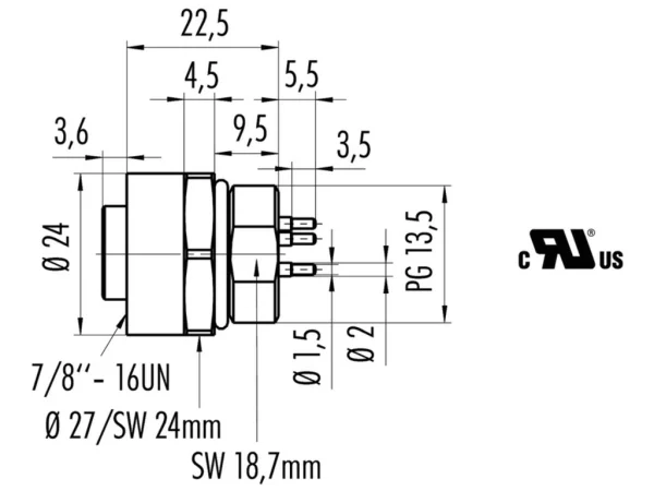 Female panel mount connector