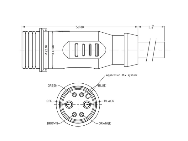 Battery Male plug connector 36V code, no locking (push-on)