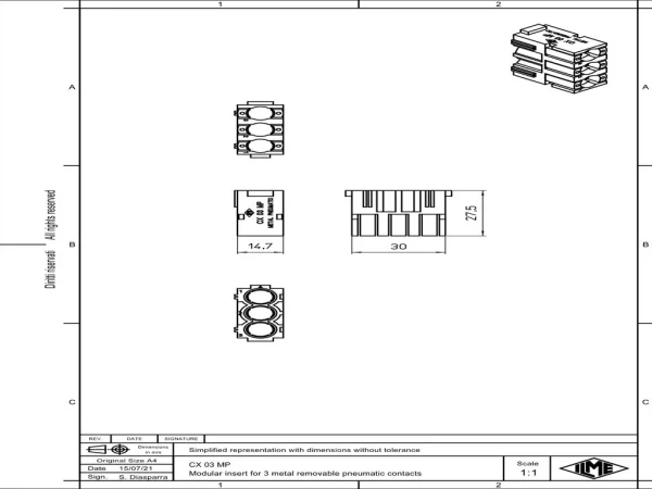 adaptor, MIXO, 1MU, 3p, pneumatic, for CX MP contacts