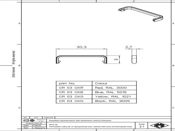 coding clip, for CK / MK, CKA / MKA, CKX / MKX levers, size 21.21, blue colour