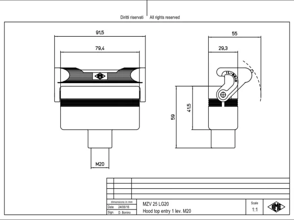 hood, size 66.16, IL-BRID alu, 1 lever, 1xM20 top