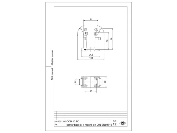 connector carrier, size 57.27, COB plastic, 2 levers, for mounting on DIN rail