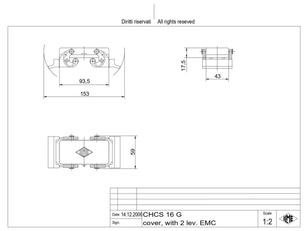 protection cover, size 77.27, EMC alu, 2 levers, gasket, loop