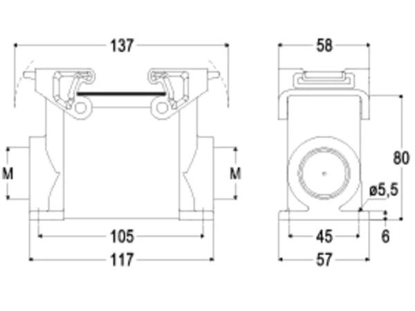 surface mounting housing, high, size 77.27, T-TYPE plastic, 2 levers, 1xM40 side, PE-jumper